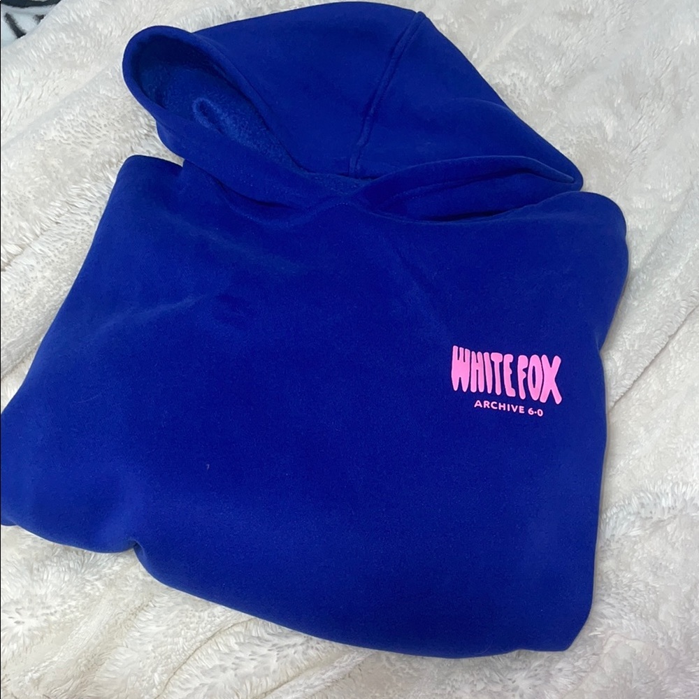 White Fox Boutique Blue Hoodie with Pink Logo